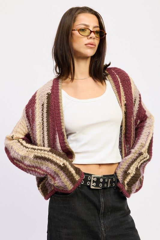 Color mixed cardigan top - front view showing multicolor design