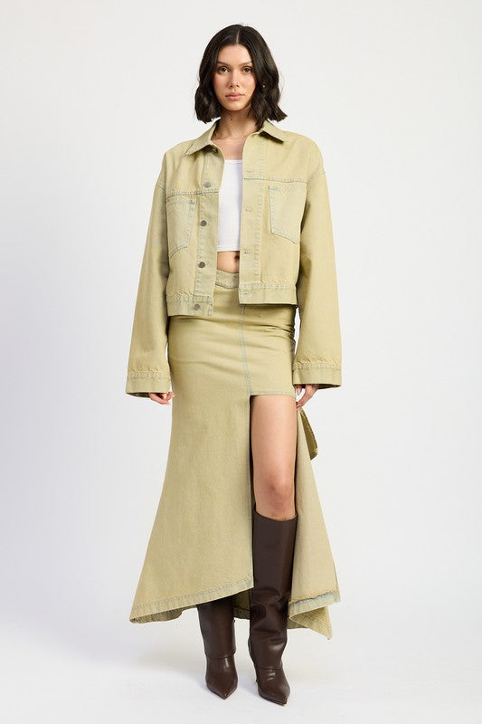 Oversized denim jacket - model wearing cotton blend jacket