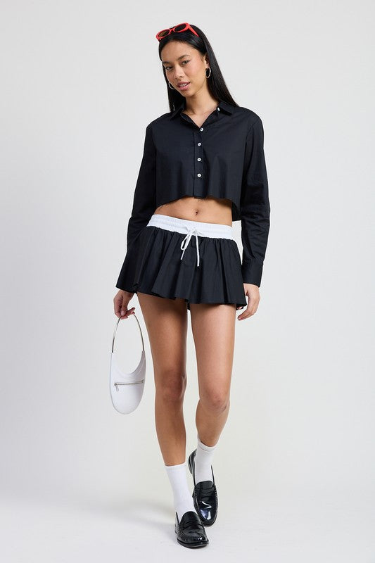 Mini contrast waistband skirt - front view showing waistband detail