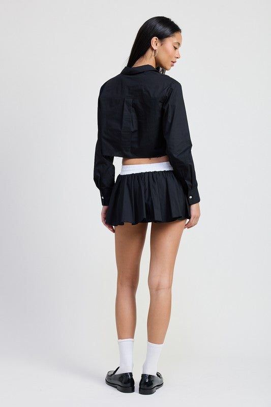 Mini contrast waistband skirt - model wearing 100% cotton skirt back