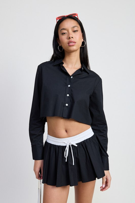 Mini contrast waistband skirt - close-up of contrast waistband