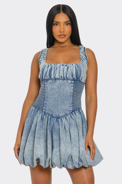 Bubble belle denim mini dress - back view