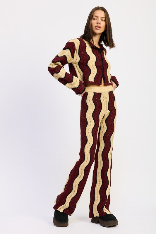 Multi color sweater pants - model wearing acrylic knit pants