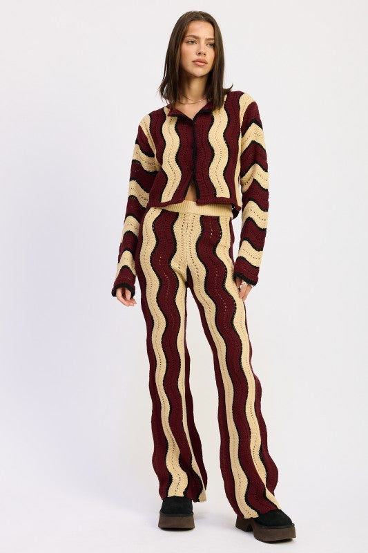 Multi color sweater pants - front view showing colorful design