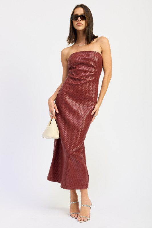 Chintz textured tube midi dress - side view showing texture