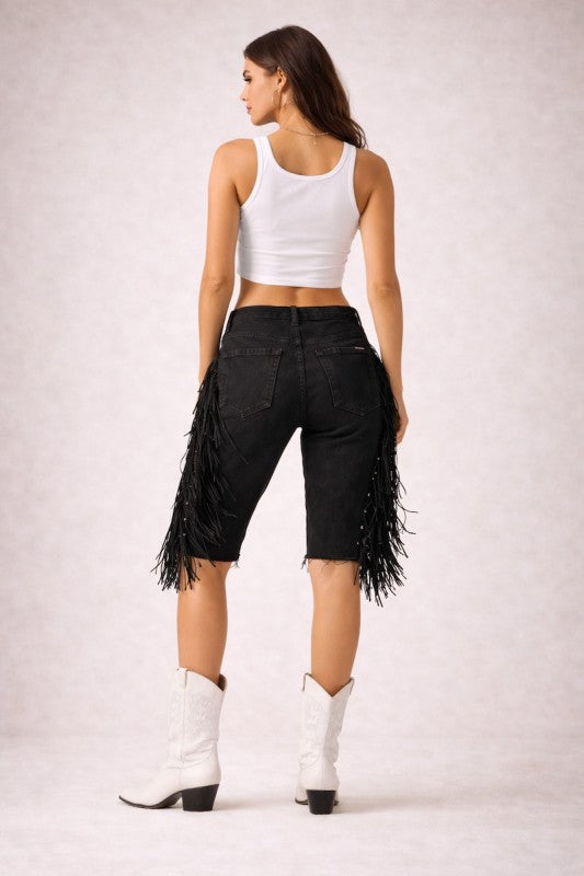 Texas sun capri shorts - side view showing fringe movement