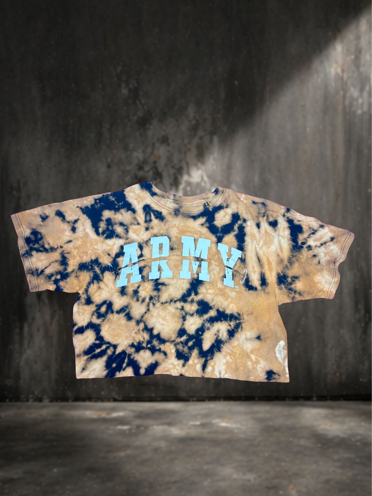Tie-dye t-shirt with 'ARMY' text on a dark background
