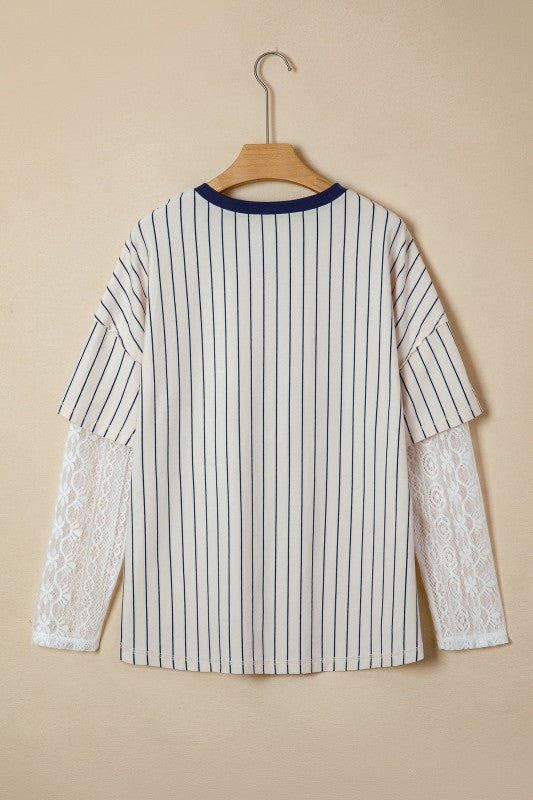 88 LOS ANGELES stripe lace patchwork top - lace detail close-up