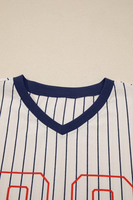 88 LOS ANGELES stripe lace patchwork top - V-neck detail