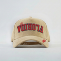 Beige cap with 'FLORIDA' embroidered upside down in red on a light gray background