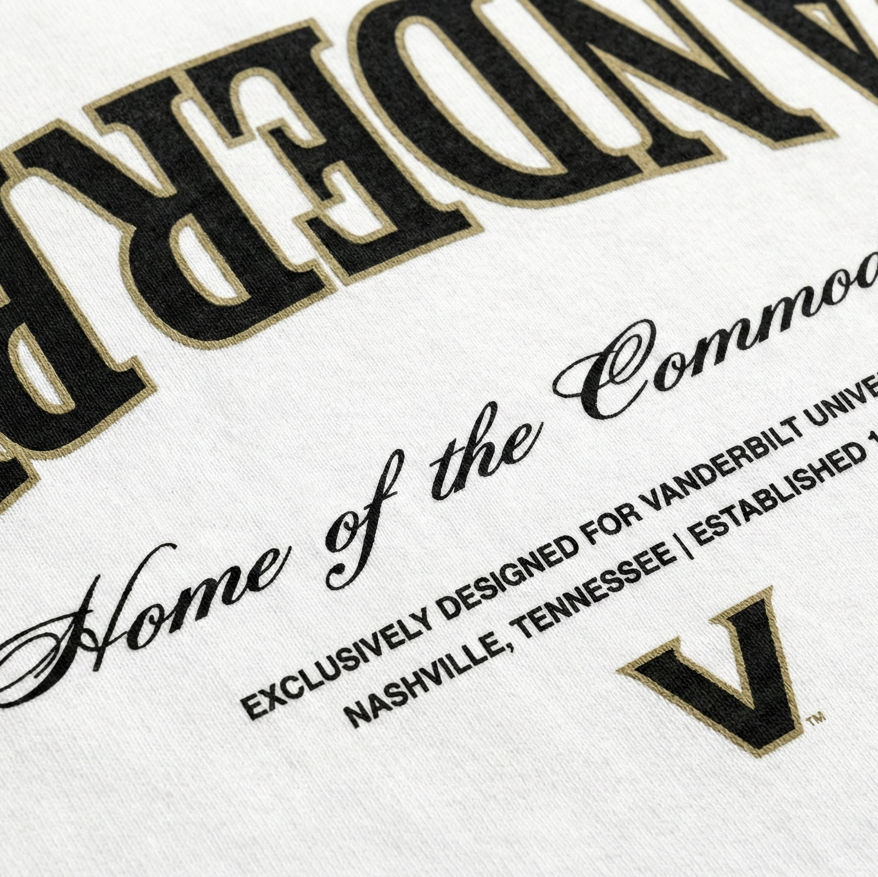 Close-up of Vanderbilt University branding with text and logo on a white background