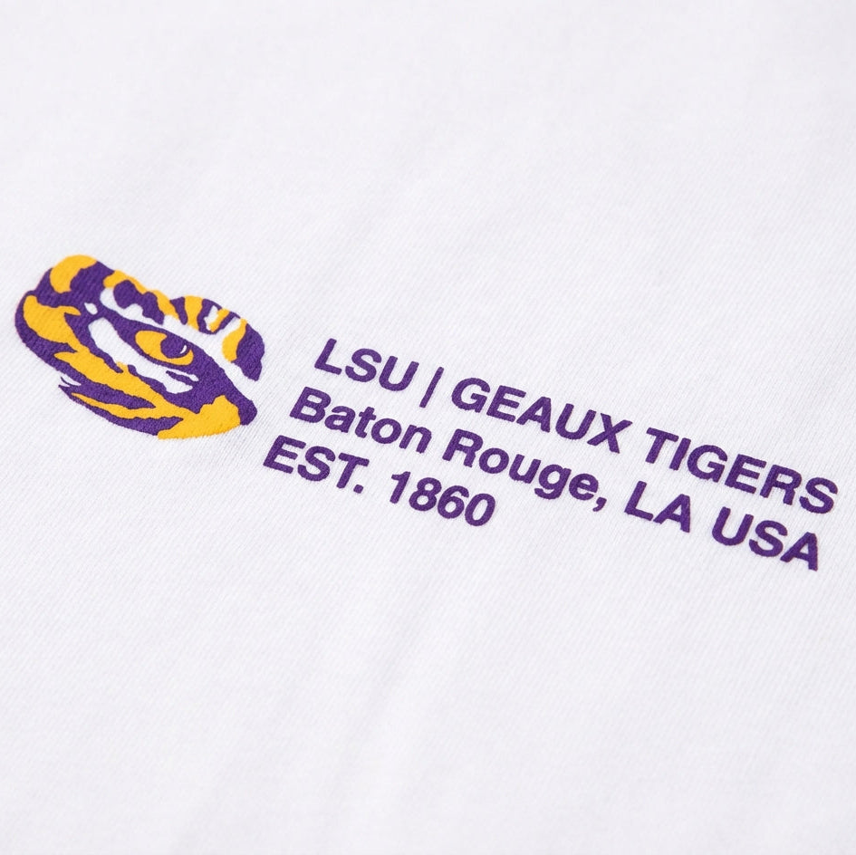 LSU logo with 'GEAUX TIGERS' and location text on a white background