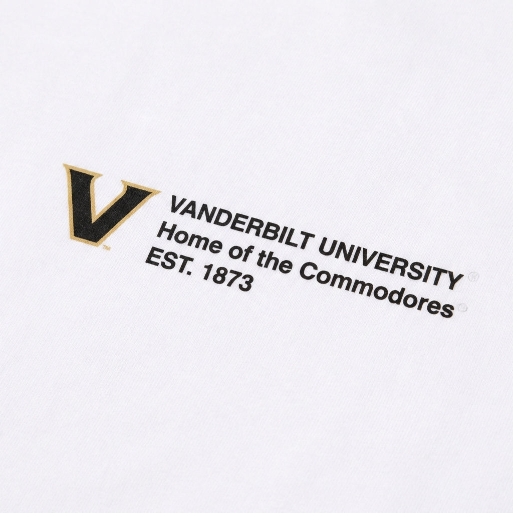 Vanderbilt University logo with 'Home of the Commodores' text on a white background