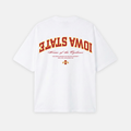 White t-shirt with 'Iowa State' text and logo on a white background
