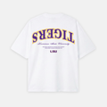 White t-shirt with LSU Tigers logo on a white background