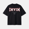 Black t-shirt with 'MIAMI' printed on the back against a white background