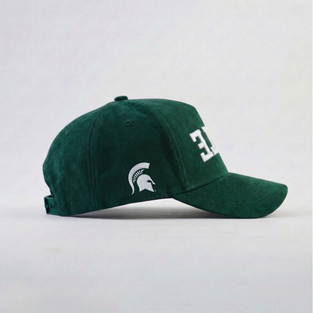 Green cap with a logo on a light gray background