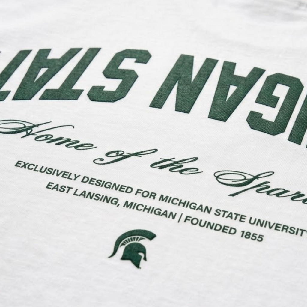 White t-shirt with Michigan State University text and logo